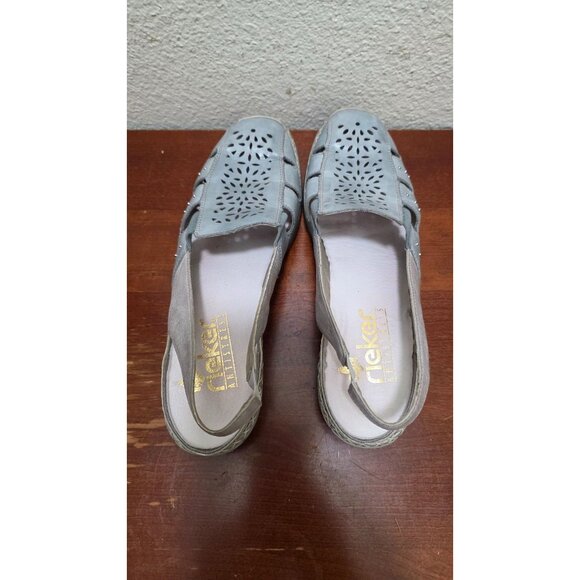 Rieker Women's Light Blue Leather Slingback Grama Core Flats Cutout Design Size - Picture 5 of 8